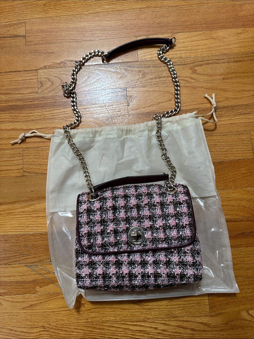 kate spade Pink and Black Tweed Chain Crossbody Bag